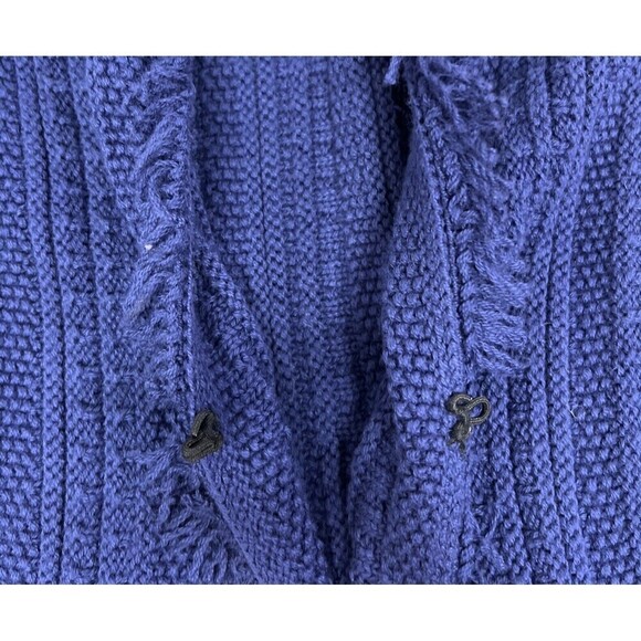 Alashan Cotton Cashmere Cardigan Small Sapphire Blue Fringe Hook Eye pocket Boho - Picture 9 of 12